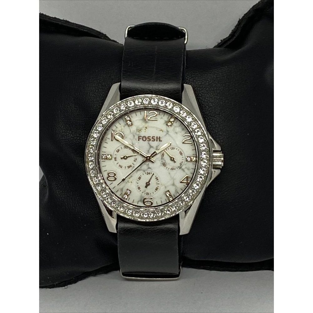 Fossil ES3973 Women's Black Leather Analog White D